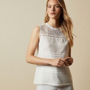 NWOT Ted Baker Adriene Lace-Paneled Top White 3/8